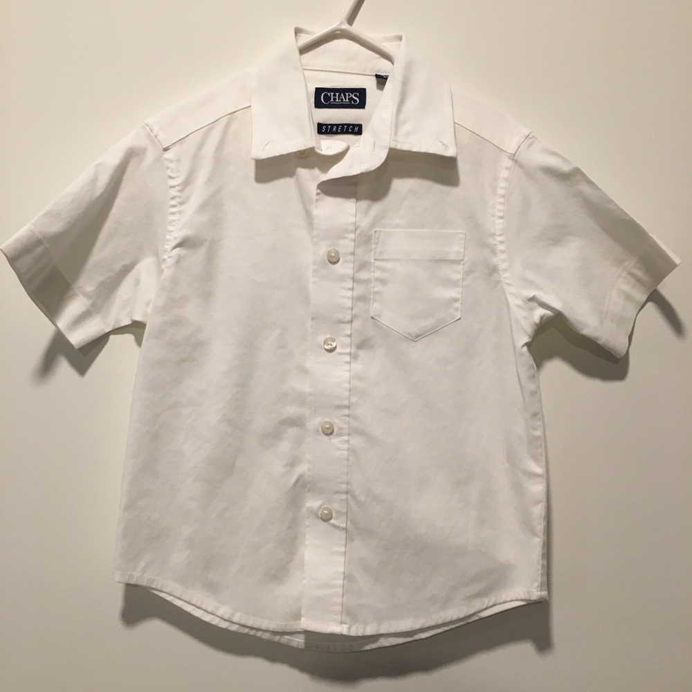 Chaps Boys Toddler Size 4-5 XXSmall Button Down Dress Shirt, Stretch, White